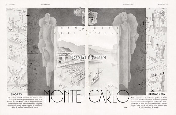 Monte Carlo 1930 Sport & Elegance, Art Deco, Double Page