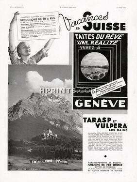 Vacances en Suisse (Switzerland) 1935 Genève, Tarasp, Vulpera