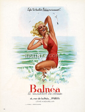 Balnéa (Swimwear) 1947 Charles Lemmel, Bathing Beauty, Pin-up