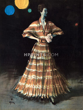 Christian Dior 1947 Robe à danser, Organza, Bianchini Férier, René Gruau