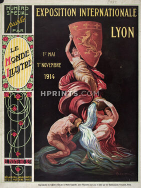 Cappiello 1914 Exposition Internationale de Lyon, Reproduction de l'affiche en couverture du Monde Illustré, Poster Art