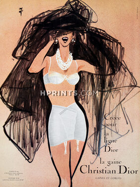 Christian Dior (Lingerie) 1960 René Gruau (Version B) Gorge D64, Ceinture D90