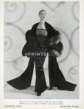 Christian Dior 1951 black embroidery velvet Evening Gown & Coat