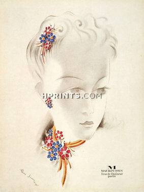 Mauboussin 1941 Hair Clip, Flower Necklace, Earrings, René Sim Lacaze