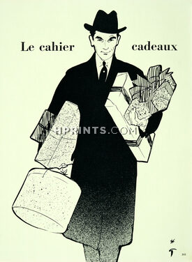 René Gruau 1952 Men's Clothing, Hatbox, Le Cahier Cadeaux