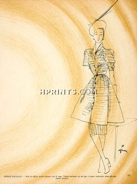 Pierre Balmain 1946 René Gruau Fashion Illustration