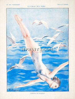 Fabiano 1928 Mouettes et Plongeon, Bathing Beauty Diving