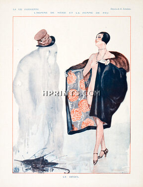 Léonnec 1928 L'Homme de Neige et la Femme de Feu, Sexy Looking Girl, Stockings, Snowman