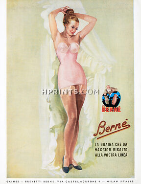 Berné (Lingerie) 1952 Corselette, Stockings, Pin-up, Italian Brand
