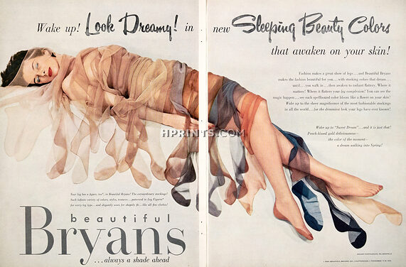 Bryans (Hosiery) 1954 Stockings, "Look Dreamy" Sleeping Beauty, Photo Blumenfeld