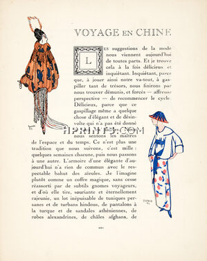 Voyage en Chine, 1914 - José de Zamora Gazette du Bon Ton, Chinese, Fashion Illustration, Text by Francis de Miomandre, 4 pages