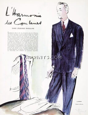 L'Harmonie des Couleurs, Elégance Masculine 1938 Larsen, Kriegck, Lanvin & O'Rossen, René Bouché, 4 Pages, 4 pages