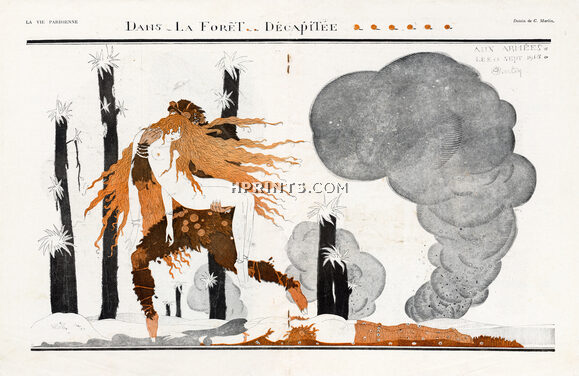 Dans la Forêt Décapitée, 1916 - Charles Martin (aux armées) Beheaded Forest Nude World War I