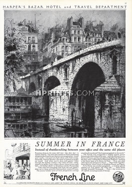 French Line 1927 Summer in France, Le Pont Marie Etching by Hadley Fitton