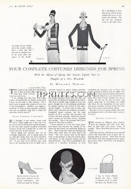 Four Complete Costumes Designed For Spring, 1927 - Worth, Agnès, Fouquet, Dunand, Bianchini, Vionnet, Lelong, Hermès (handbag), Hellstern, Ducerf-Scavini Reynaldo Luza, Texte par Marjorie Howard, 4 pages