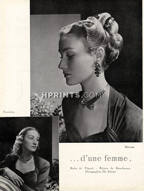 Boucheron 1946 Hairstyles Pourrière, Louis Gervais, Robe de Piguet, Photo Pottier