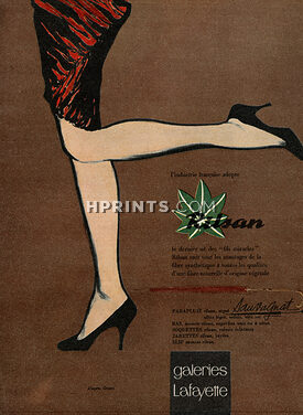 Rilsan (Stockings) 1957 Umbrella Sauvagnat, Galeries Lafayette, d'après René Gruau