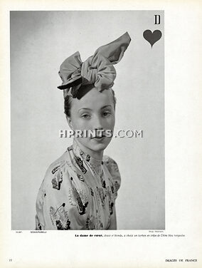 Schiaparelli 1940 Turban bleu turquoise, La dame de coeur, Photo Harry Meerson