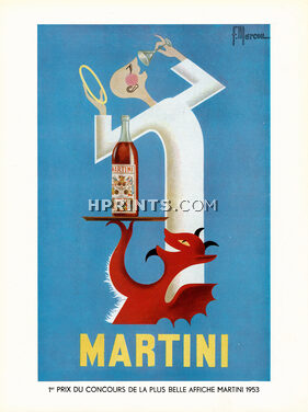 Martini 1954 F. Marcou, Angel vs Devil, 1er Prix du Concours de la Plus Belle Affiche Martini