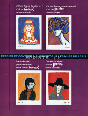 Perrier et Contrex 1971 Murs de Paris, Bernard Villemot, Poster Art
