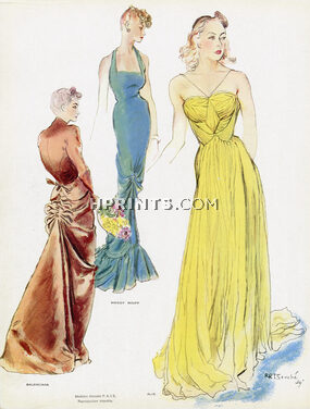 René Bouché 1939 Alix, Maggy Rouff, Balenciaga, Evening Gown