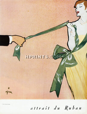 René Gruau 1950 Attrait du Ruban, Ribbon, Fashion Illustration