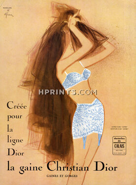 Christian Dior (Lingerie) 1964 René Gruau, Girdle, Bra - Gorge D942, Ceinture D494 "Gerbe", Dentelles de Calais