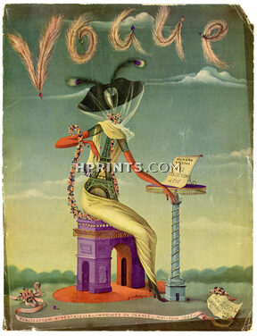 Vogue Cover Mai-Juin 1947 Giulio Coltellacci, Hermès, Annie Beaumel, Surrealism, Eiffel Tower