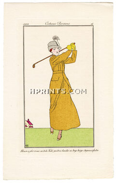 Bernard Boutet de Monvel 1912 Journal des Dames et des Modes Costumes Parisiens Pochoir N°16 Blouse à plis creux, Golf