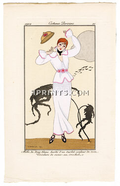 George Barbier 1912 Journal des Dames et des Modes Costumes Parisiens N°21 Robe de drap blanc