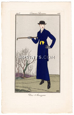 Bernard Boutet de Monvel 1913 Journal des Dames et des Modes Costumes Parisiens Pochoir N°126 Une Amazone