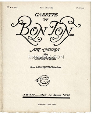 Gazette du Bon Ton, 1923 n°4, 1923 - (Complete issue) Numéro complet de ses 4 planches — Barbier, Lepape, Thayaht, Marty, Erté, 52 pages