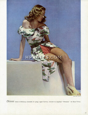 Carven 1946 Ensemble de Plage, Imprimé René Véron, Beachwear, Photo Arik Nepo