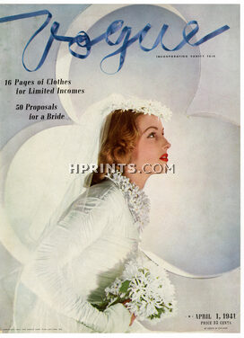 Vogue Cover April 1, 1941 Helena Rubinstein Opalescent, Wedding Dress, Photo Horst