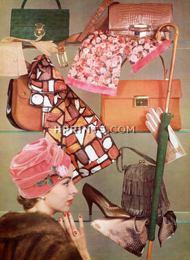 Fashion Goods 1957 Marcel Guillemin, Hermès Handbag, Christian Dior Umbrella, Roger Vivier, Jean Barthet, Roger Model...