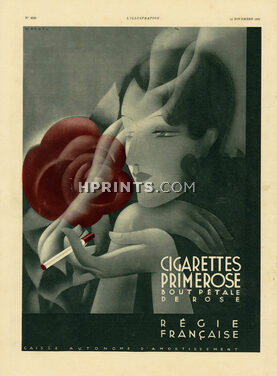 Cigarettes Primerose 1931 Smoker, Max Ponty, Art Deco