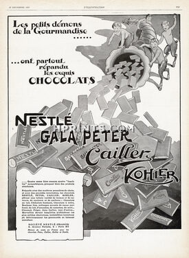 Chocolates 1926 Nestlé, Kohler, Gala Peter, Cailler