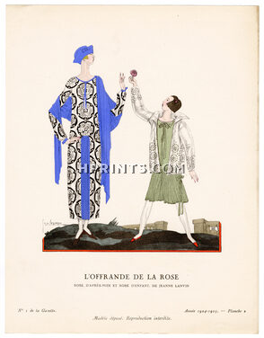 L'Offrande de la Rose, 1924 - Georges Lepape, Robe d'après-midi et robe d’enfant, de Jeanne Lanvin. La Gazette du Bon Ton, 1924-1925 n°1 — Planche 2