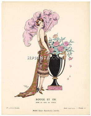 Rouge et Or, 1924 - George Barbier, Robe du soir, de Worth. La Gazette du Bon Ton, 1924-1925 n°3 — Planche 20