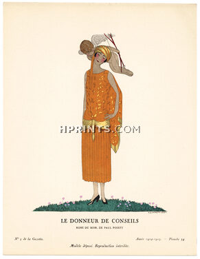 Le Donneur de Conseils, 1924 - A. E. Marty, Robe du soir de Paul Poiret. La Gazette du Bon Ton, 1924-1925 n°5 — Planche 34