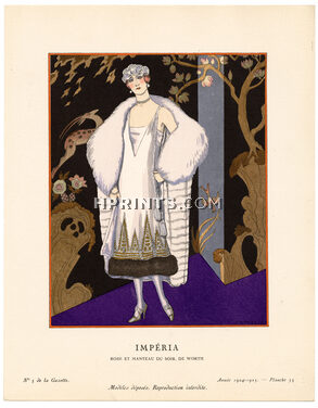 Impéria, 1924 - George Barbier, Robe et manteau du soir, de Worth. La Gazette du Bon Ton, 1924-1925 n°5 — Planche 35