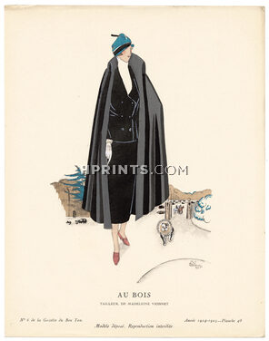 Au Bois, 1925 - Madeleine Rueg, Tailleur de Madeleine Vionnet. La Gazette du Bon Ton, 1924-1925 n°6 — Planche 48