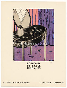 Coiffeuse de laque noir et or, 1921 - Intérieurs Modernes, par MAM. La Gazette du Bon Ton, n°1 — Planche IV