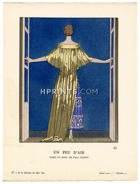 Un Peu d'Air, 1921 - André Édouard Marty. Robe du soir, de Paul Poiret. La Gazette du Bon Ton, n°3 — Planche 21