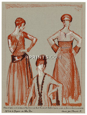 Les Modes en l'An de Grâce Mil Neuf Cent Vingt Un, 1921 - Woodruff. Robe d'après-midi et costume tailleur de Paul Poiret, et robe d'après-midi de Jeanne Lanvin. La Gazette du Bon Ton, n°3 — Planche X