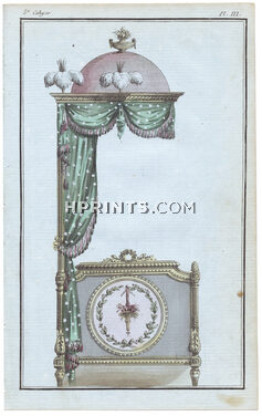 Furniture plate from "Cabinet des Modes" 15 Janvier 1786, 5° cahier, planche III, Bed, Lit à la d'Artois