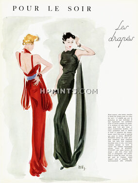 Karsavina (M.K.S) 1935 "Pour le soir, Les drapés", Marcel Rochas, Robert Piguet, Evening Gowns