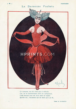 La Danseuse Fuchsia, 1922 - Henry Gerbault Bellflower Dancer Topless Costume, Disguise