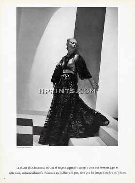 Madeleine Vionnet 1937 Evening Gown, Lamé argent, tulle noir, broderies en jais