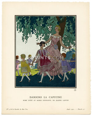 Dansons la Capucine, 1921 - Pierre Brissaud, Robe d'été et robes d'enfants, de Jeanne Lanvin. La Gazette du Bon Ton, n°5 — Planche 37